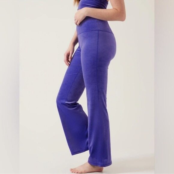 Athleta Elation Velvet Flare Pant Noble Blue Purple Velour High Waist Stretch XL - Picture 3 of 5